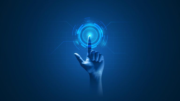hand touch digital hud interface futuristic technology background virtual computer screen display ui future concept cyber communication hologram innovation internet system vr cyberspace